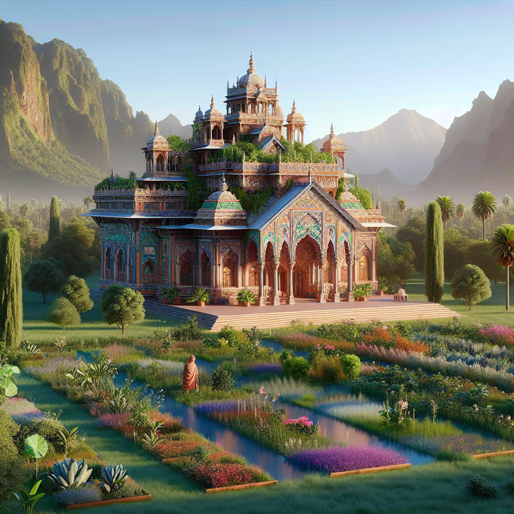 A beautifully designed virtual structure in an Indian landscape.